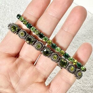 5/$35 Vintage Y2K Set Of Green Crystal & Silver Tone Stretchy Tennis Bracelets